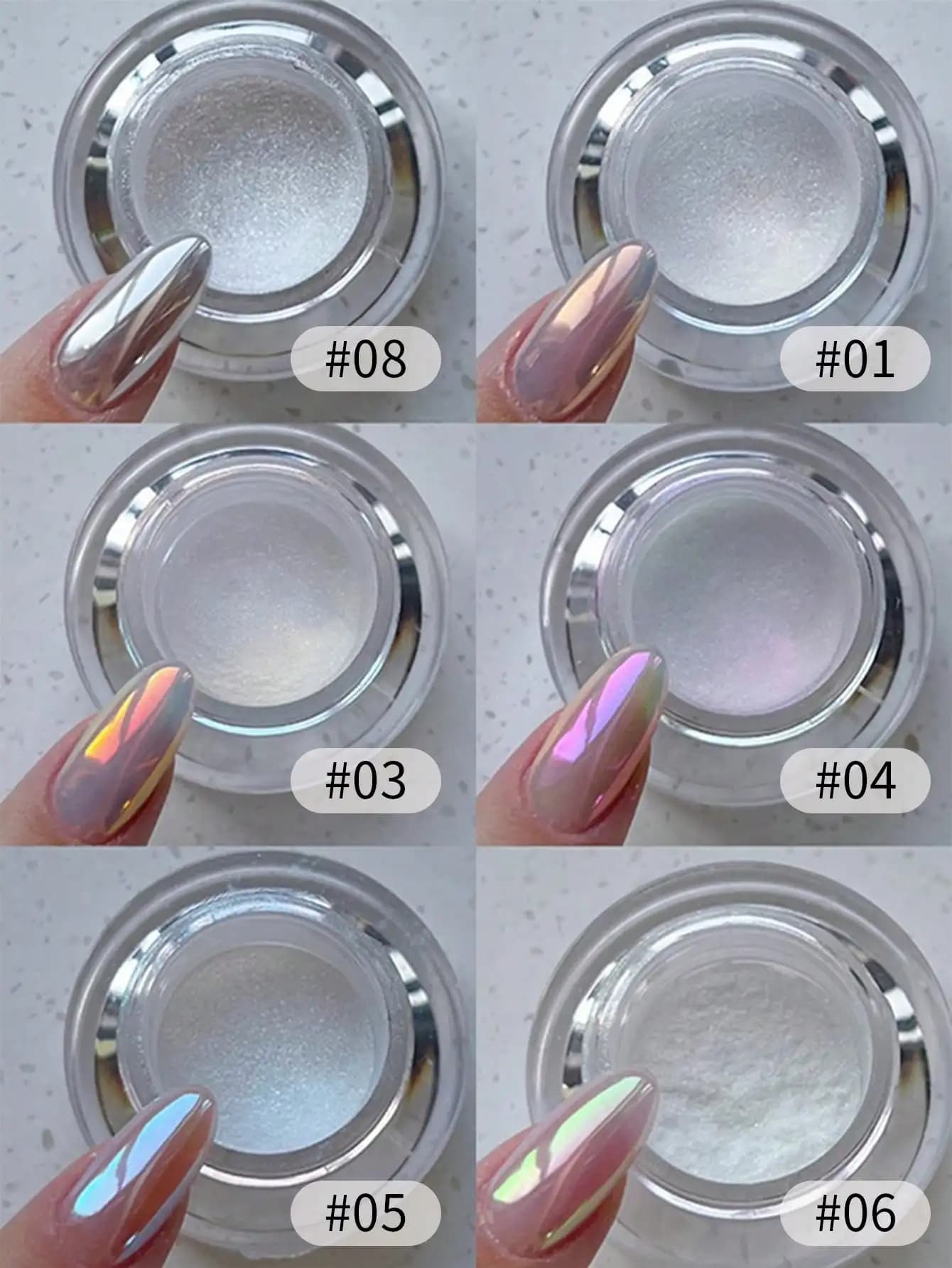 1 moonlight mirror nail powder box, silver, fine glitter, metallic effect, pigment, gel nail polish, chromed holographic nail powder