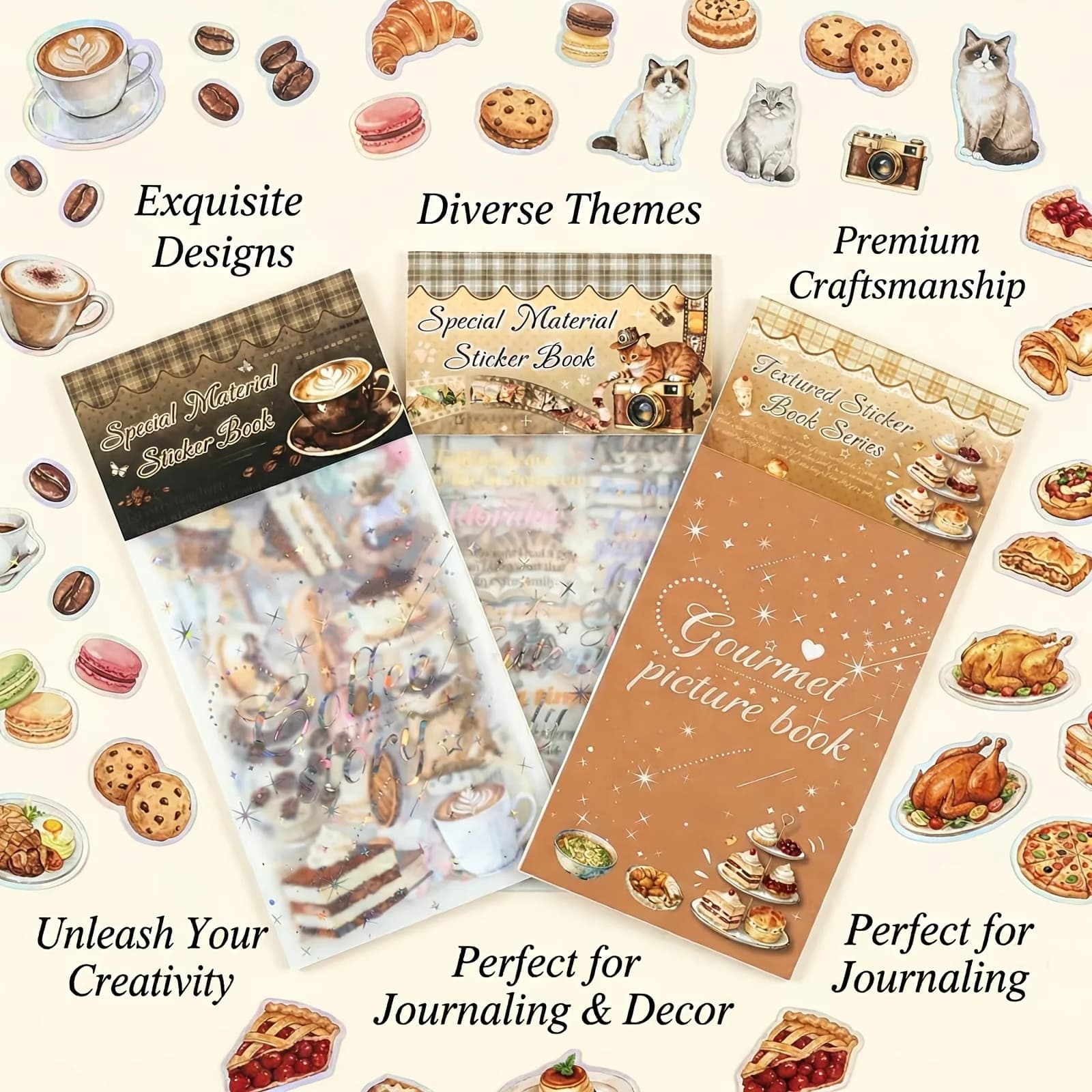 20 fogli di adesivi pre-tagliati opachi a tema caffè, adesivi in PET per scrapbooking, diari e planner