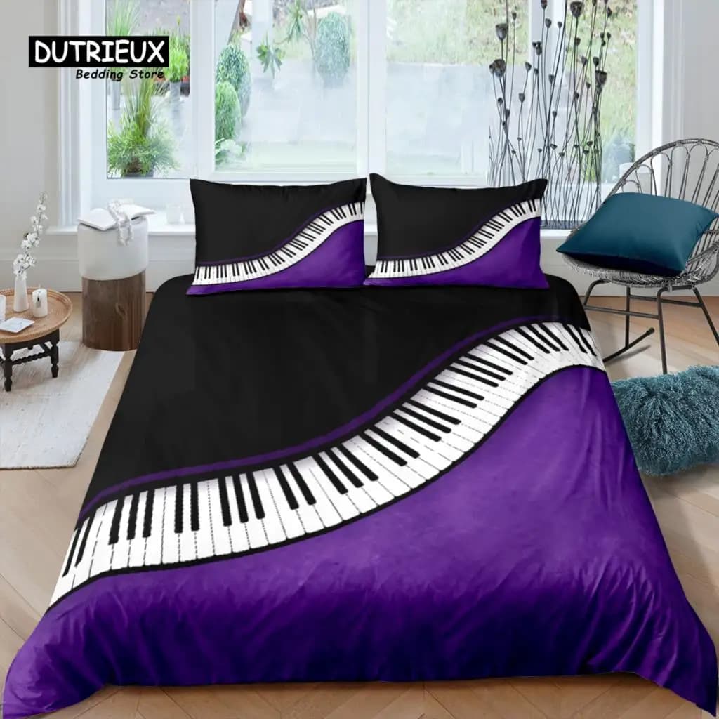 Home Living Luxury 3D Piano Bedding Set Musical Note Duvet Cover Pillowcase Queen and King EU/US/AU/UK Size Comforter Bedding