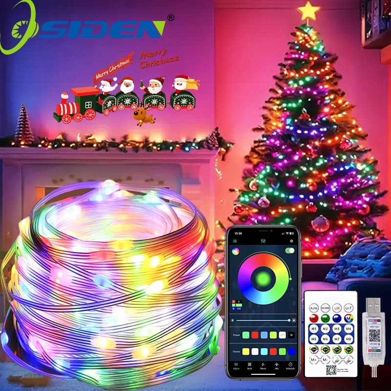 Luci natalizie USB con telecomando Bluetooth, sincronizzazione musicale, luci decorative per camera da letto da giardino per interni ed esterni impermeabili