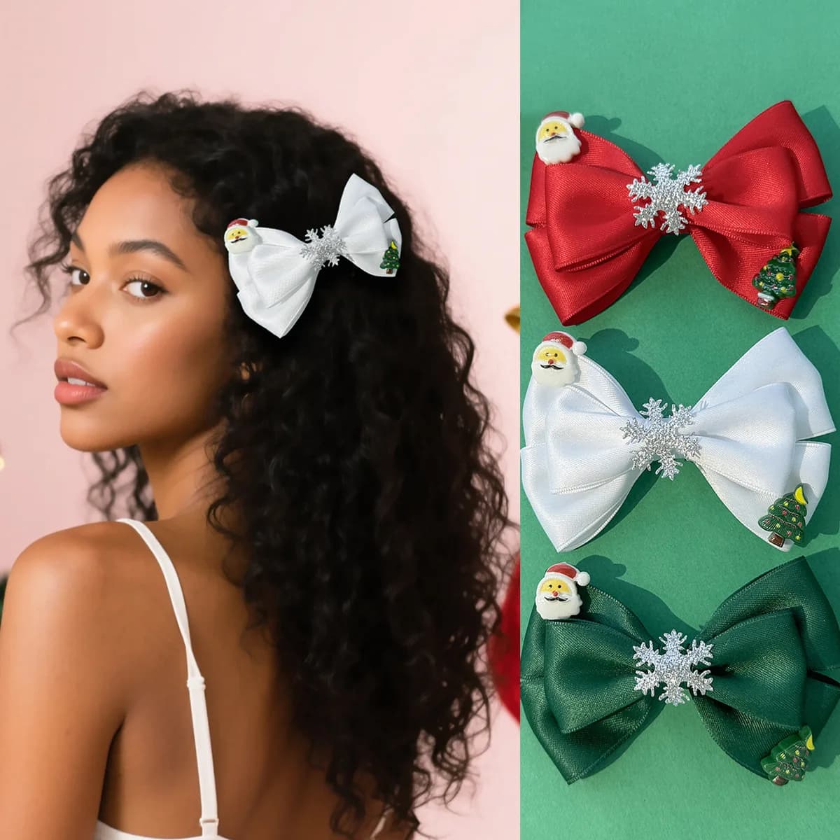 30pc Christmas Hair Clips Santa Snow Tree Ribbon Bow Hairpins for Women Girls Side Clips Hairgrips Bulk Holiday Accessories