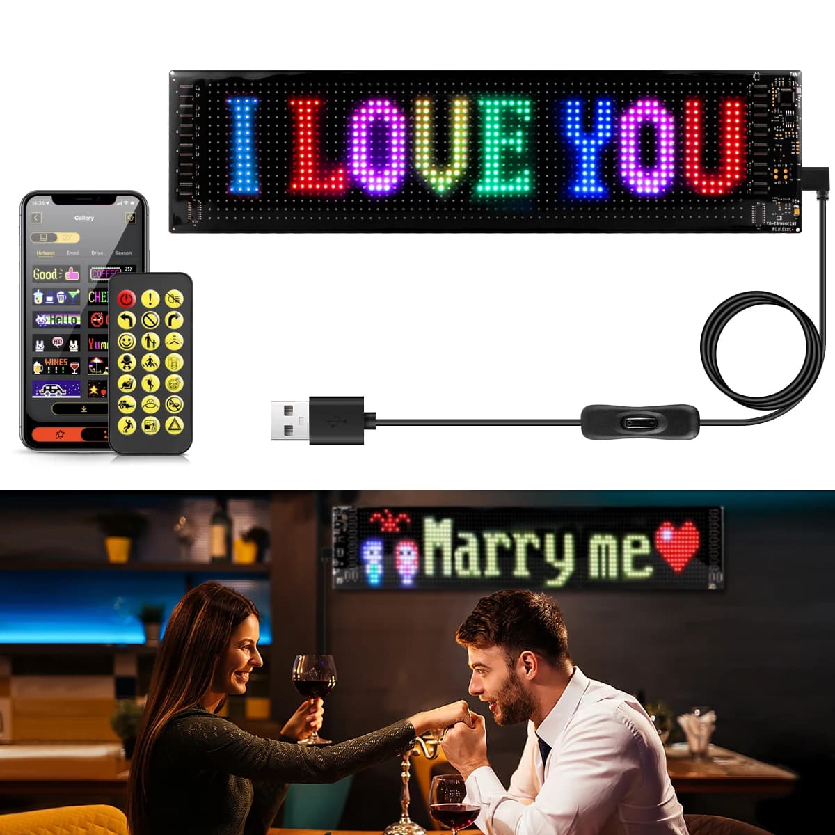 USB flessibile LED Matrix Pixel Display a scorrimento Luce pubblicitaria Bluetooth APP Controllo Segnale luminoso logo lunotto posteriore per auto fai da te