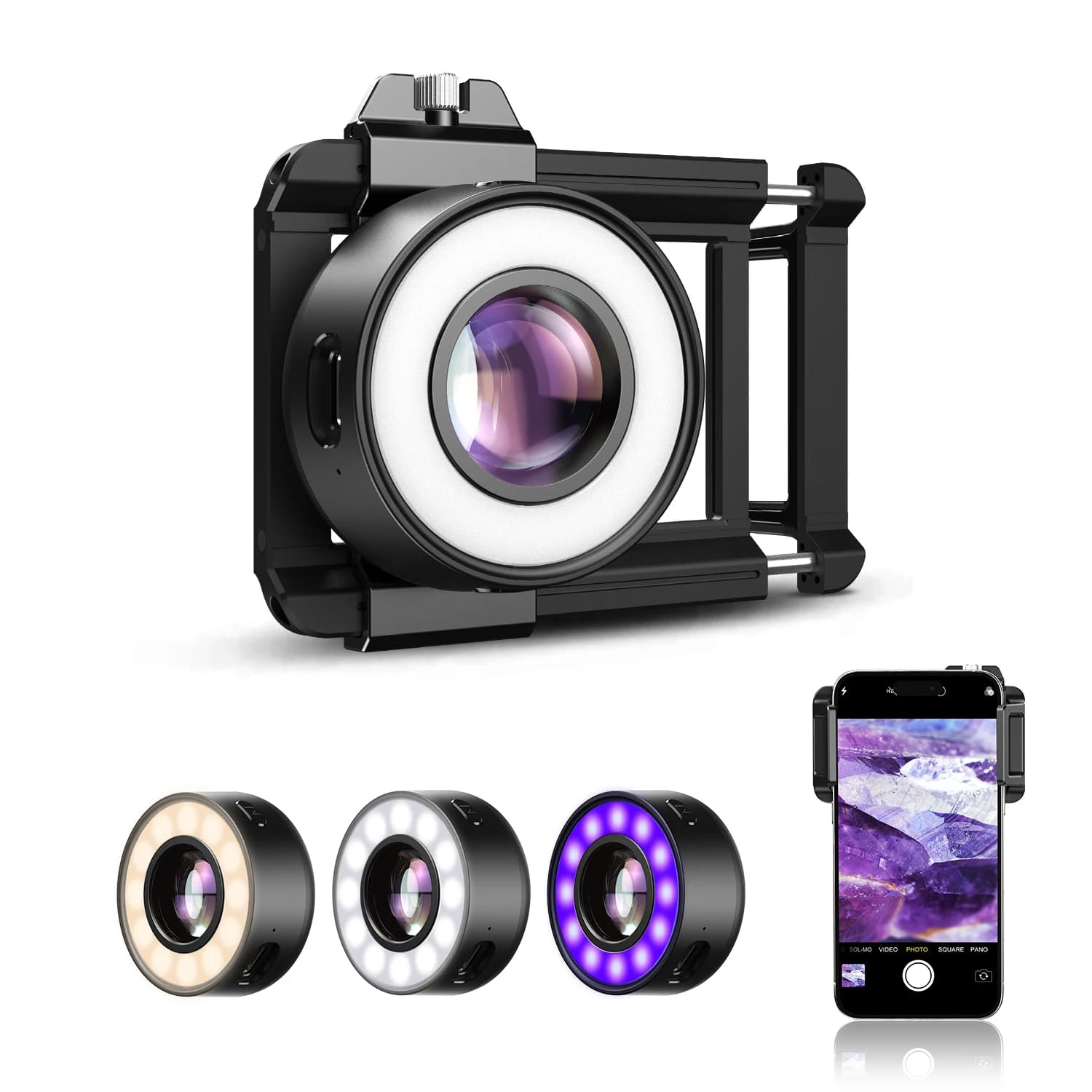 APEXEL 120X portable phone microscope lens with illuminated LED light/light for iPhone/Android smartphone