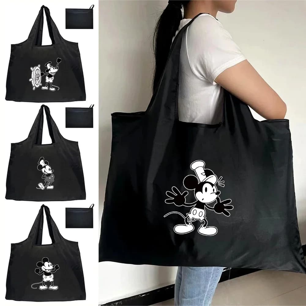 Borsa tote Borsa per la spesa pieghevole ecologica Borsa a tracolla portatile riutilizzabile per generi alimentari da viaggio Serie di Topolino alla moda