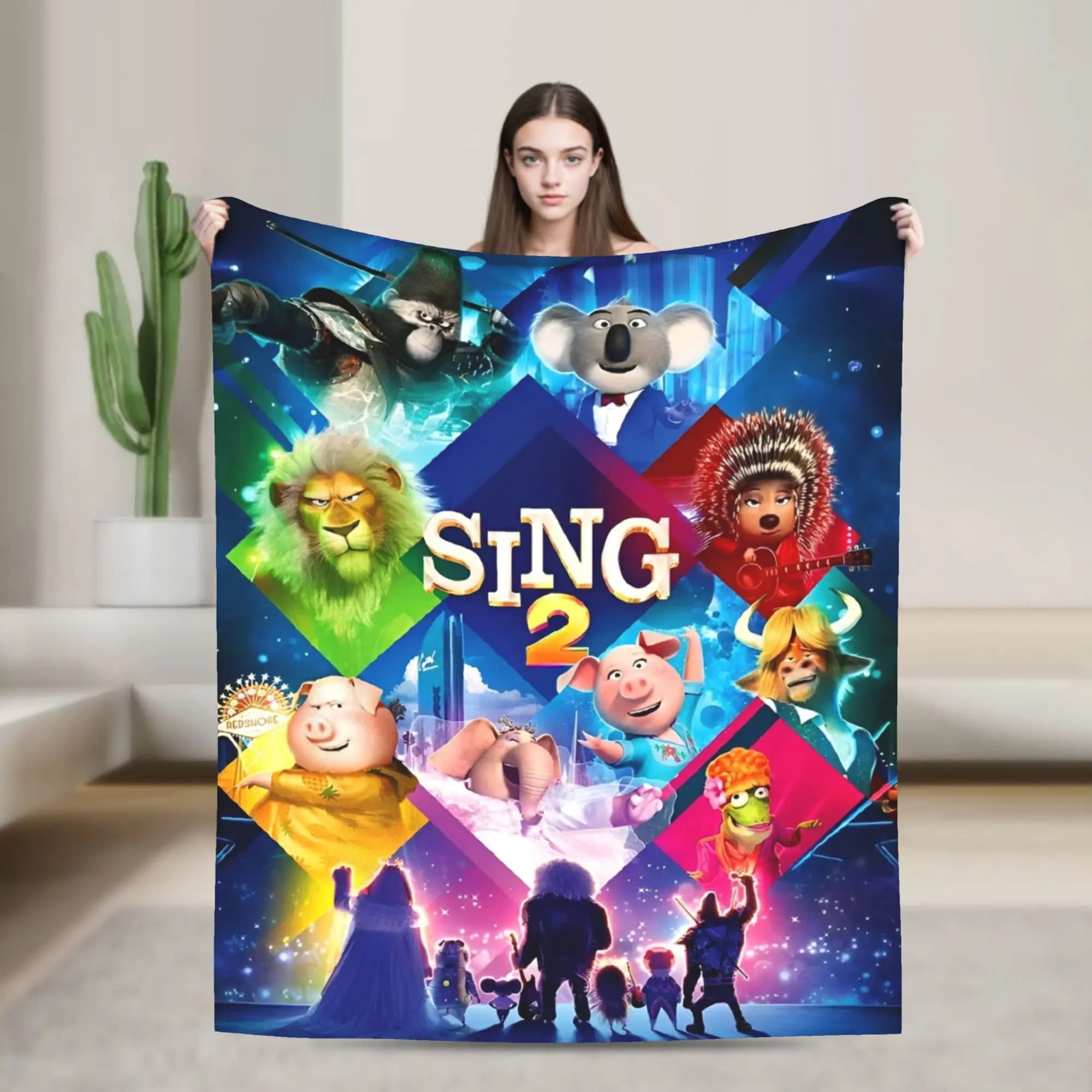 Sing 2 Movie All Characters Super Warm Blanket Picnic Plush Throw Blanket Fluffy Bedroom Flannel Bedspread Sofa Bed Cover