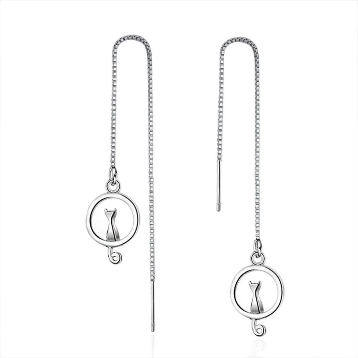 Minimalista simpatico piccolo gatto seduto sul cerchio orecchini pendenti lunghi per donna uomo elegante animale gattino nappa linea orecchio gioielli