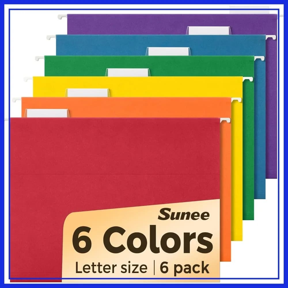 Cartelle portadocumenti sospese, confezione da 6, formato Letter, con linguette a taglio 1/5, per l'organizzazione di casa e ufficio, colori assortiti