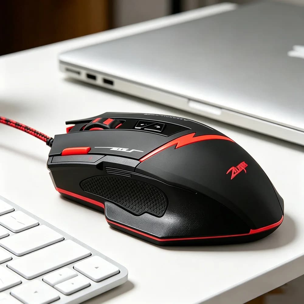Mouse da gioco cablato USB ZELOTES C8 con 8 pulsanti di tiro, design a forma di due mani per giocatori e programmatori