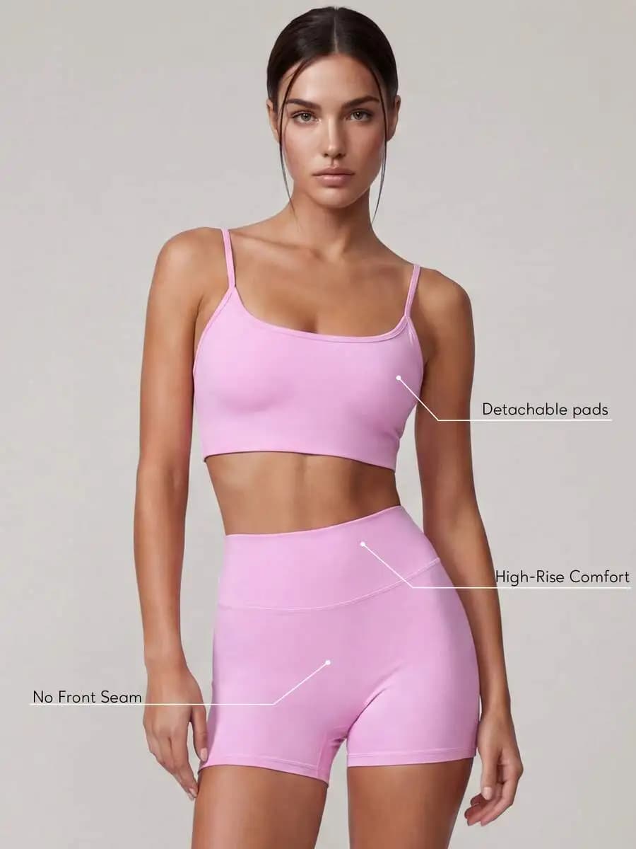 Set Fitness da Donna 2 Pezzi: Reggiseno Sportivo Imbottito e Pantaloncini da Ciclismo Senza Cuciture a Vita Alta per il Massimo Comfort
