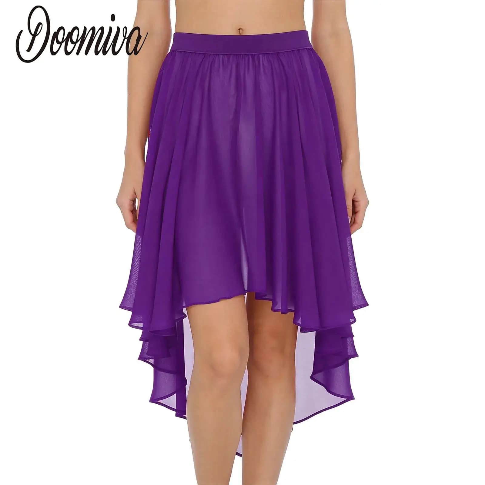 Gonne in Chiffon Trasparente per Danza, Pattinaggio su Ghiaccio, Balletto, Danza Moderna e Lirica, Abbigliamento con Elastico in Vita e Gonna Asimmetrica