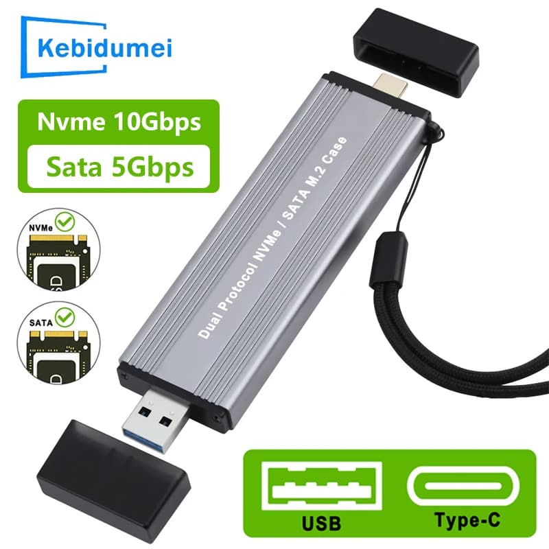 Case per SSD M2 con doppio protocollo M.2 NVME NGFF SATA, custodia USB 3.2 Type C, adattatore SSD 10Gbps per NVMe SATA, box esterno per disco rigido.