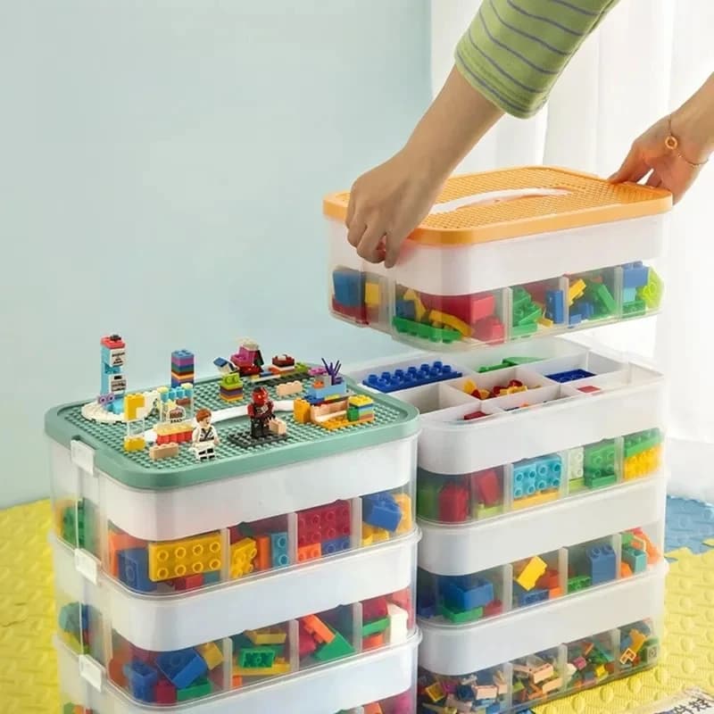 Scatola Impilabile per Giocattoli Lego, Contenitore in Plastica per Blocchi da Costruzione e Puzzle, Organizzatore per Giocattoli da Cameretta, Regalo