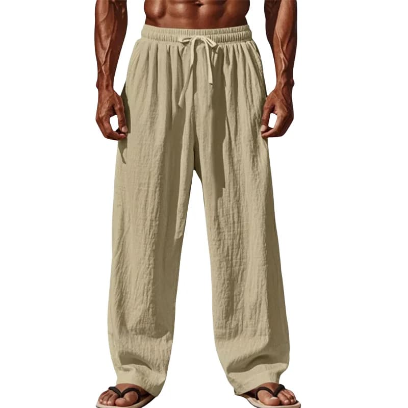 Nuovi Pantaloni Casual da Uomo in Cotone e Lino, Semplici e Comodi, Gamba Dritta, con Coulisse in Vita, Taglie Forti S-4XL