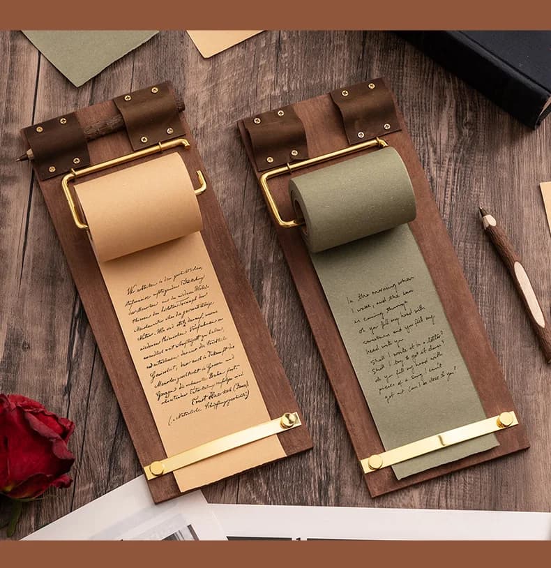 Blocco Note in Legno Stile Vintage INS con Clip, Blocco per Appunti a Rotolo Non Adesivo, Libro per Messaggi Vuoto, Cancelleria per Casa e Ufficio