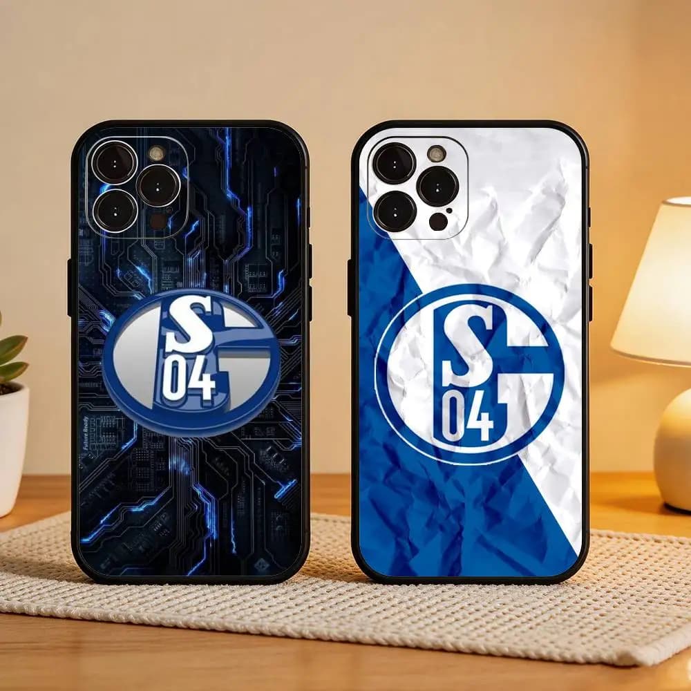 Cover per iPhone S-Schalke 04 T-Team Colors Sleek in Silicone Morbido Nero per iPhone 17, 16, 15, 14, 13, 12 Plus, Pro Max, XS, 5G