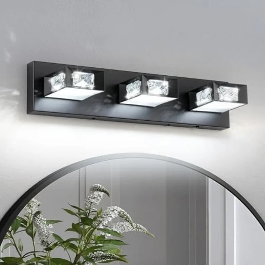 Lampada da Bagno Moderna in Cristallo a 3 Luci, 5CCT Selezionabili, Applique LED Dimmerabile Opaca da Parete Sopra Specchio