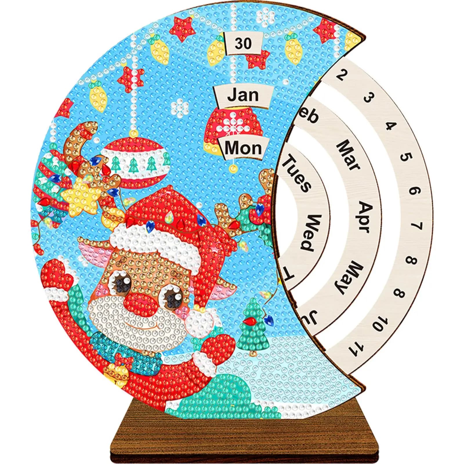 Calendario perpetuo con pittura a diamante con mese rotante, giorno, settimana, calendario con data che cambia manualmente, kit di calendari perpetuo in legno