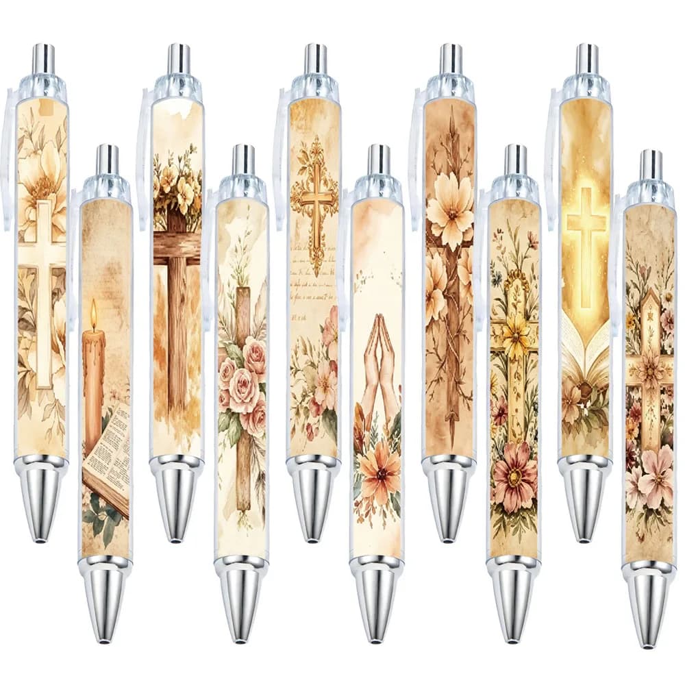 10pcs Religious Cross Theme Press Neutral Pen School Season Student Writing Pen Gift Pen Pattern Random
