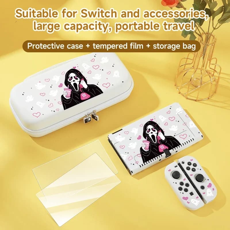 for Switch oled protective case, pu storage bag, 2 screen protective covers, 3-in-1 Switch accessory set, with 10 game card slot