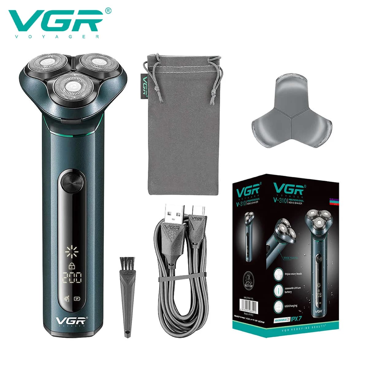 VGR 310 Electric Razor Rotating 3D Razor Floating Machine Men's Bearing Waterproof Barba Professional Trimmer USB Rechargeable