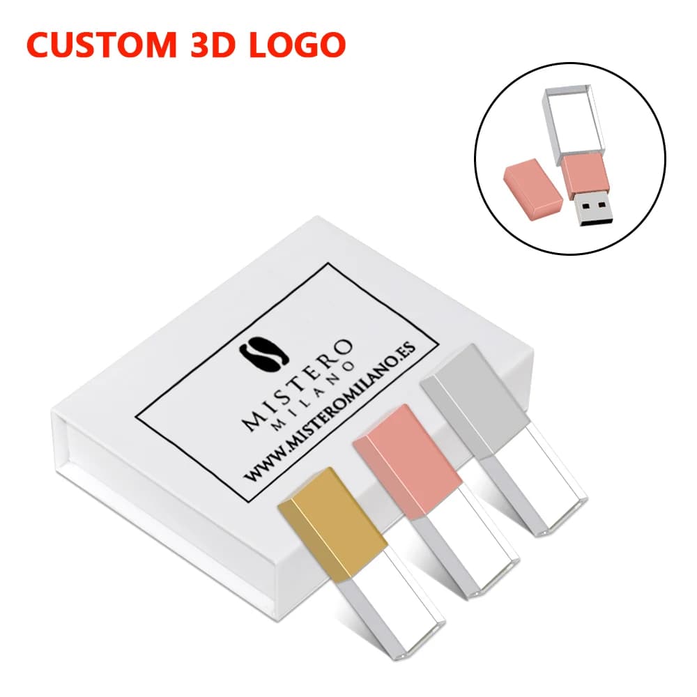 Pen Drive 2.0 in cristallo oro rosa 128 GB 64 GB Cristallo dorato 32 GB 16 GB Chiavetta USB Logo personalizzato gratuito Scatola di carta bianca Regali di nozze