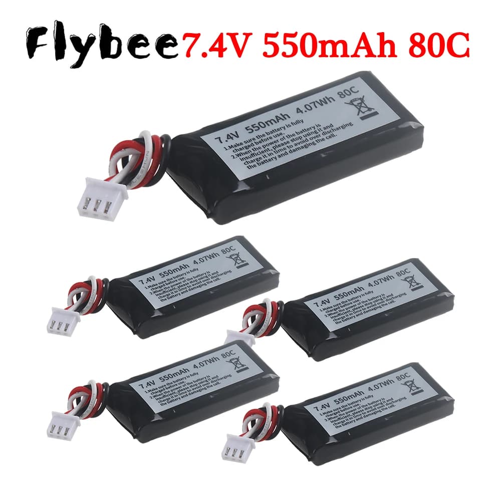 Batteria Ricaricabile ai Polimeri di Litio 2S 7.4V 550mAh 80C per Drone da Calcio GT2 Traveler 200, Accessori