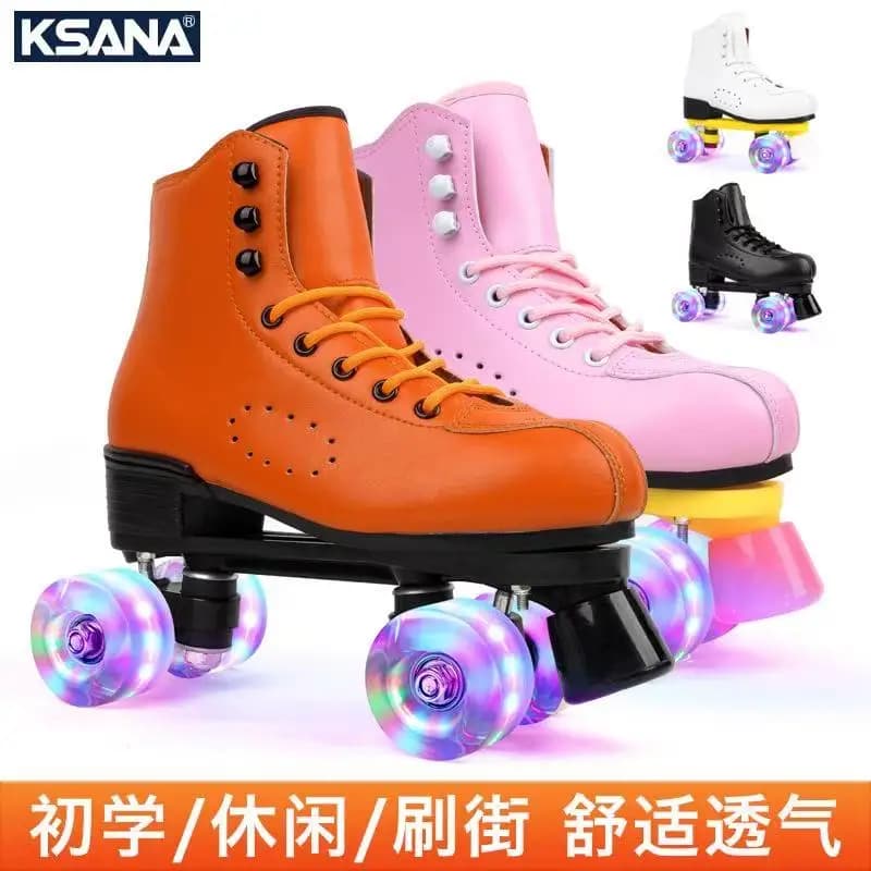 Scarpe per pattini a rotelle a doppia fila per adulti e bambini, traspiranti e resistenti all'usura, su ghiaccio, pattini a quattro ruote
