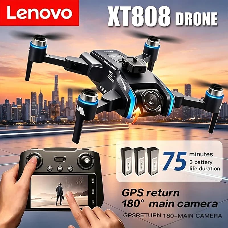 Lenovo XT808 GPS Drone Professional 8K HD Dual Camera Brushless Motor 5G WIFI FPV Foldable Screen Display RC Quadcopter Toy