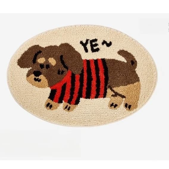 Bathroom Mat Oval with Animated Cartons, Absorbent, Rapid Drying, Anti-slip, in Plush, for Shower and Home Furnishing