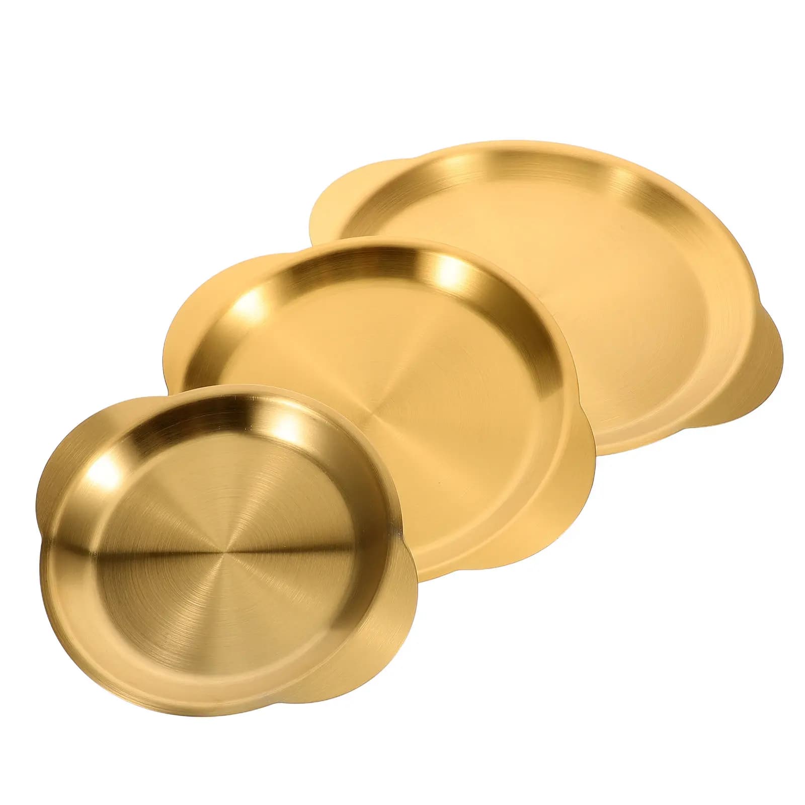 Set di 3 Piatti per Snack in Acciaio Inox, Design Coreano, Vassoi Rotondi Poco Profondi per Frutta, Caramelle, Frutta Secca, Colazione e Dessert