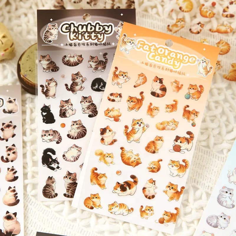 2Pcs Lovely Cartoon Cat Pattern Flat Stickers DIY Decor Supplies for Planner Notebook Album Decoration