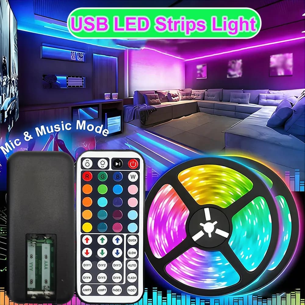 Strisce LED RGB DC5V con Telecomando a 44 Tasti (Senza Batteria), Controllo IR, Luci LED USB per Atmosfera, per TV e Decorazione Casa