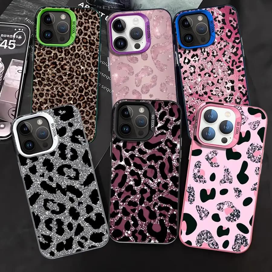Shining Leopard Print Design Phone Case For iPhone 16e 16 15 14 13 12 11 mini Pro Max X XR XSMAX 8 7 Plus Anti Fall Matte Cover
