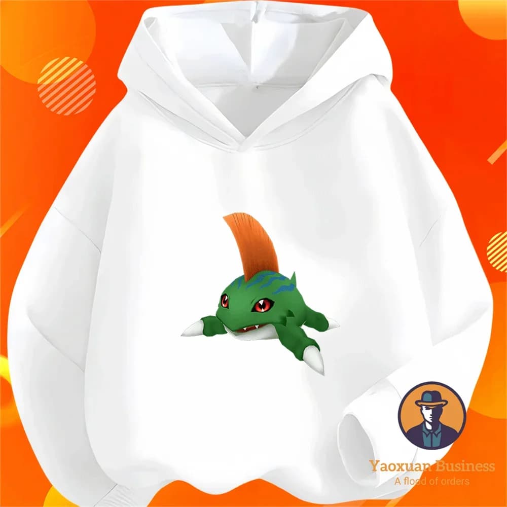 Felpa con Cappuccio in Puro Cotone Morbido e Caldo con Stampa Digitale di Mostri Cartoon, Abbigliamento Casual Quotidiano per Studenti Autunno-Inverno