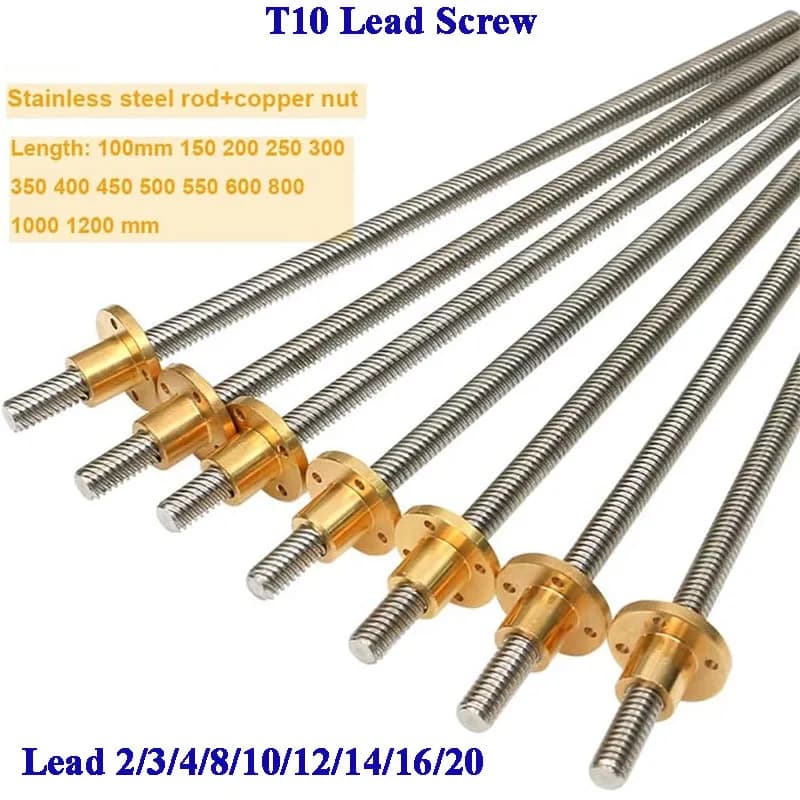Vite trapezoidale T10 in acciaio inossidabile 304, passo 2mm 4mm 8mm, con dado in ottone per stampante 3D e motore passo-passo