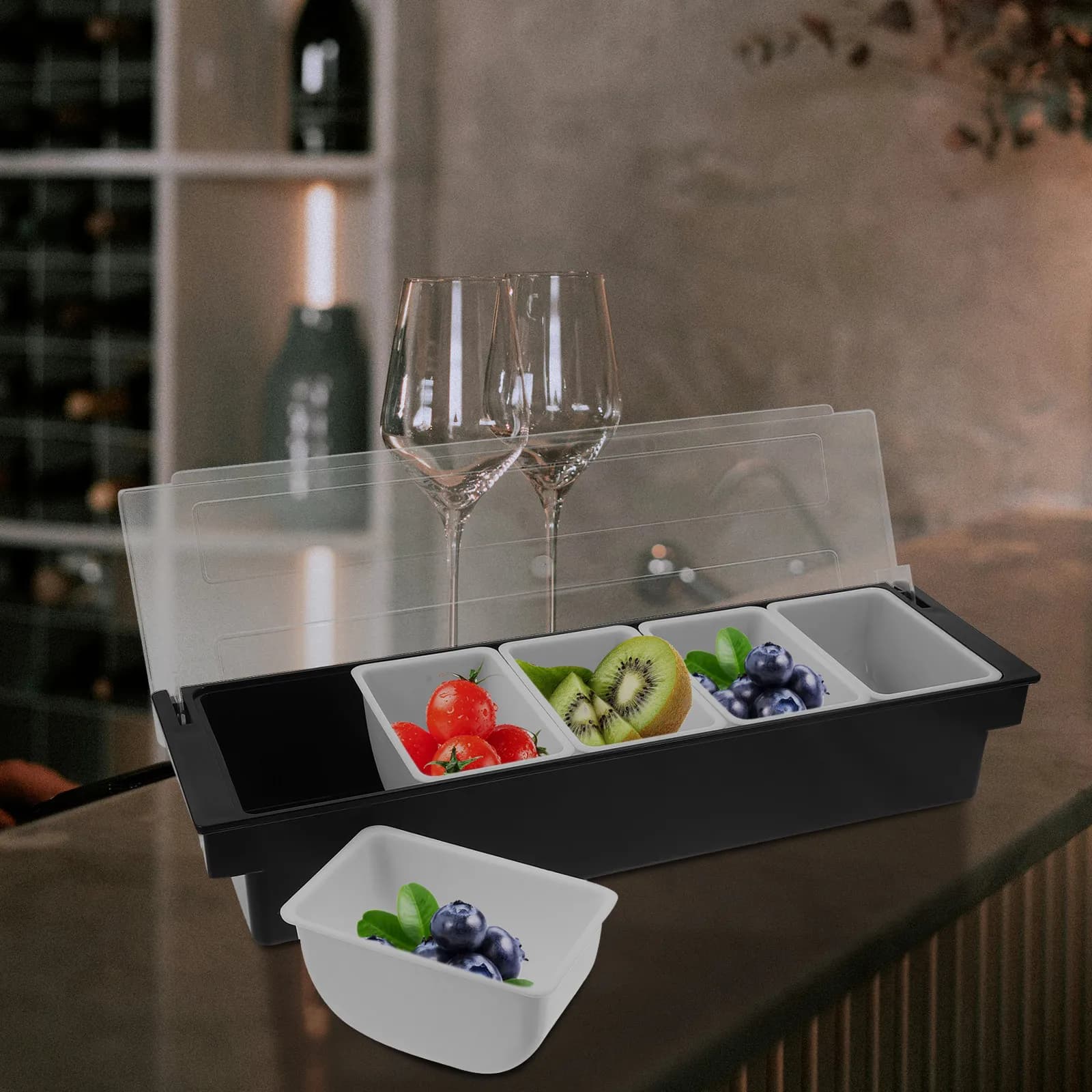Plastic Condiment Box 5-Compartment Food Storage Container with Dividers Stylish Modern Design for Dried Fruit Candy Bar Serving