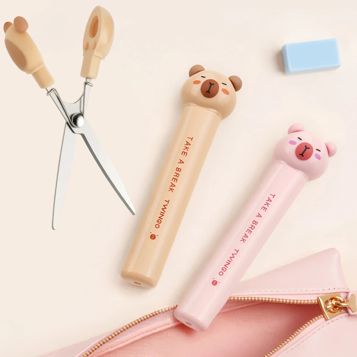 Capybara Scissor Cartoon Folding Design Portable Size Cutter for Paper Diary Creative DIY Stationery ,Office School Girl Gift