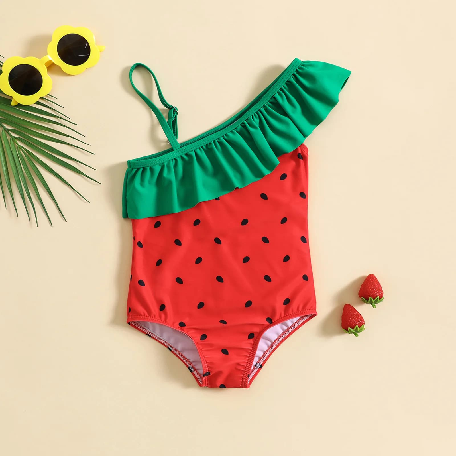 Costume da bagno intero senza maniche per bambina con semi di anguria carino, costume da bagno per bambina, viaggio, estate, spiaggia, vestiti per bambini