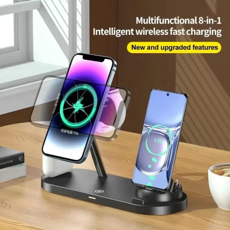 15W Fast Wireless Charging Station 5 in 1 For MagSafe Magnetic Stand Smart Power Adjust for iPhone 17-12 Apple Watch AirPods