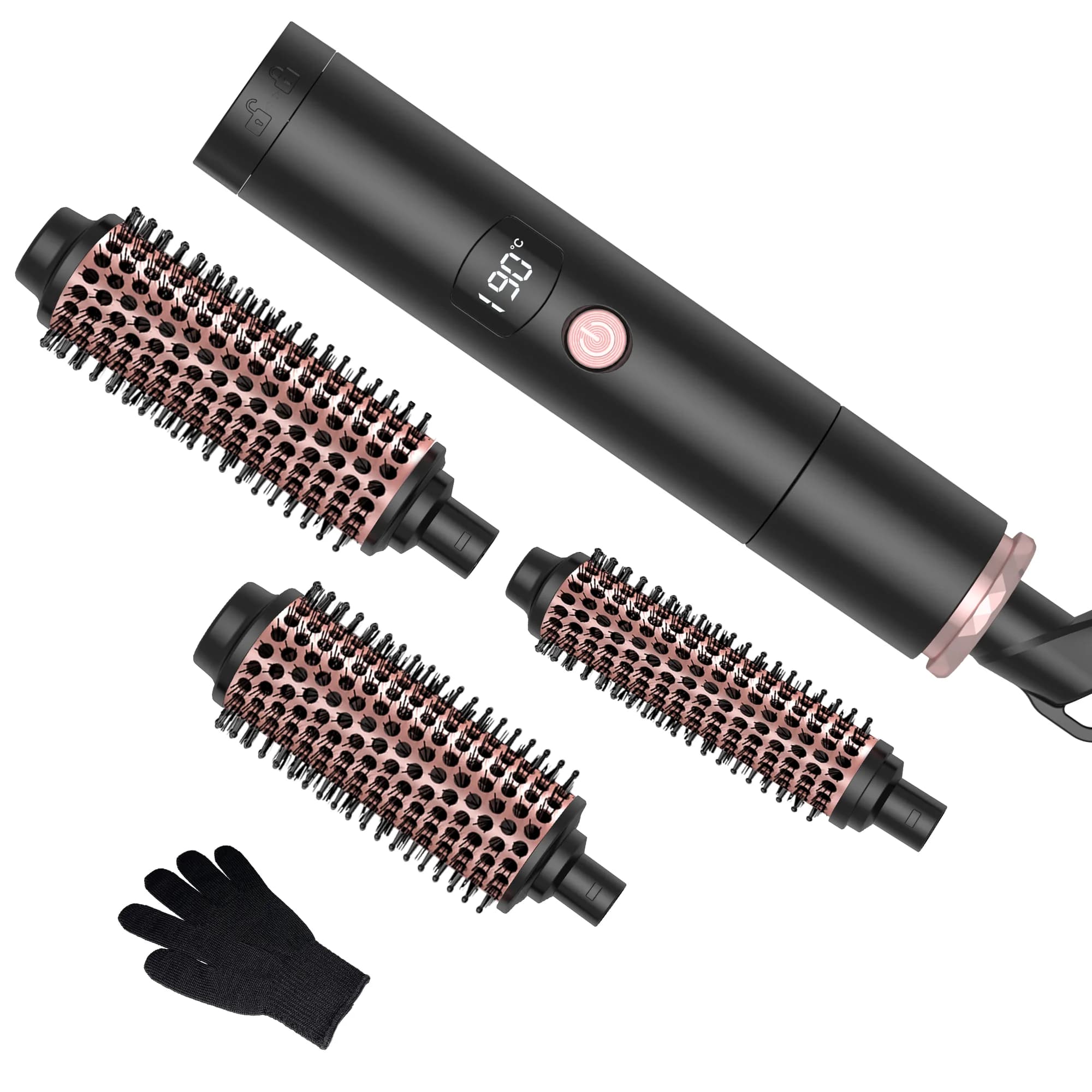 UKLISS Iron curlers 3 in 1, set of curler wands with curler brush and 3 interchangeable ceramic curler wands (1,25"-1,75"), Black