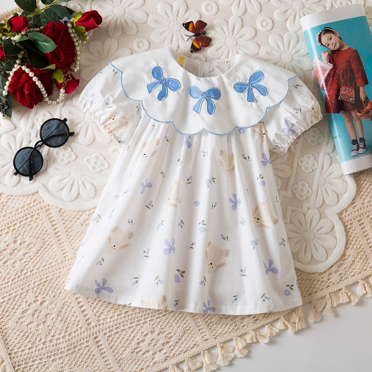 Nuovo Vestito Estivo per Bambina con Fiocco, Abbigliamento a Maniche Corte per Bambini (9 Mesi - 3 Anni)