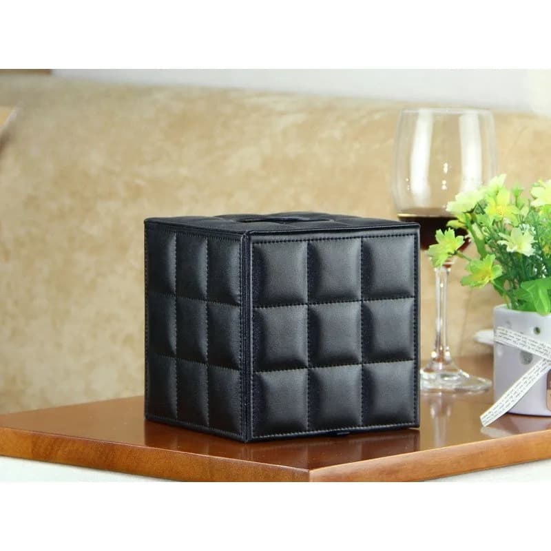 Portafazzoletti Quadrato in Pelle con Motivo a Quadri, Elegante Organizzatore Decorativo per Casa, Ufficio e Auto