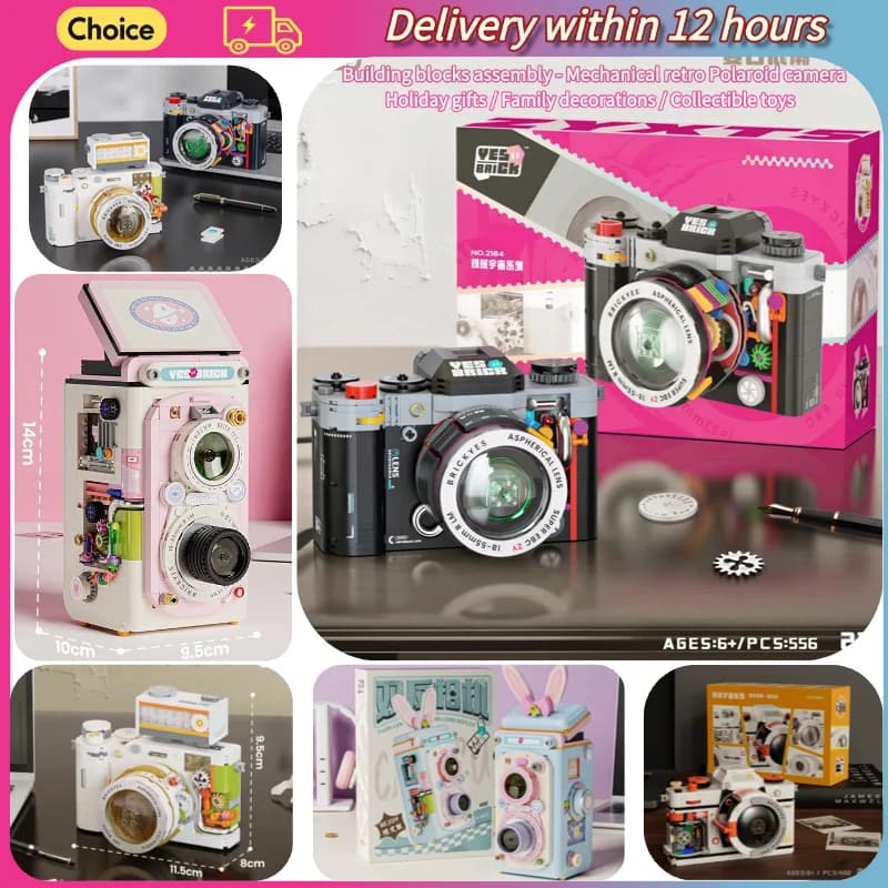 Vintage Camera Building Block Model DIY Block Particles Assembly Children's Educational Toy Adult Collection Model Festival Gift
