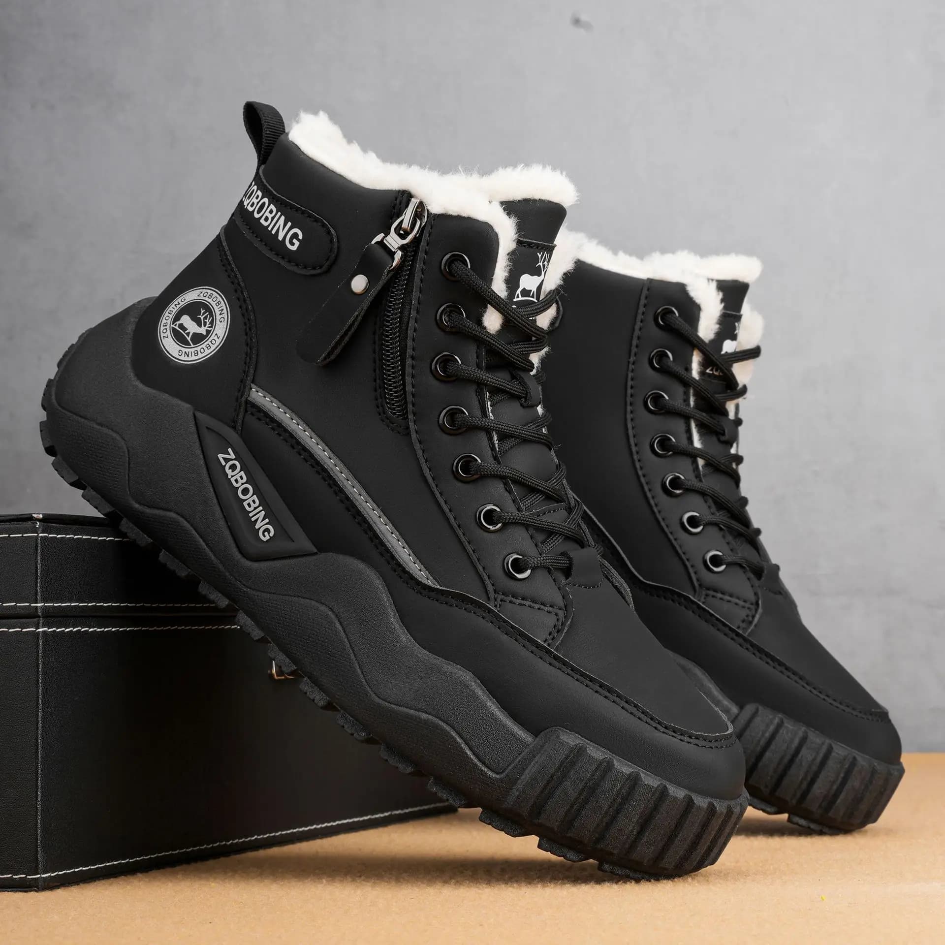 Men's Winter High Top Plush Warm Versatile Boots Thick Cotton Outdoor Snow Shoes Trendy Versatile Men's Footwear