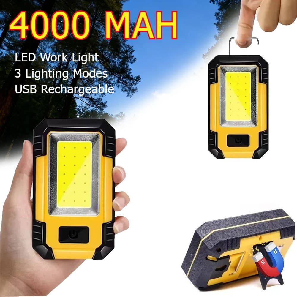 Rechargeable 4000MaH Work Light Super Bright COB Flashlight with Magnetic/Hook Portable Camping Lantern for Outdoor Emergency
