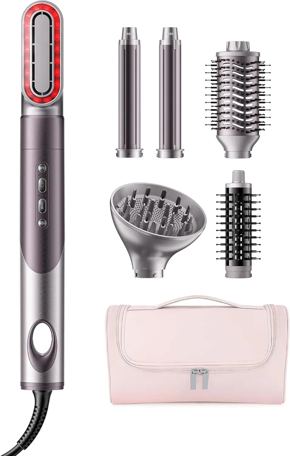 Styler ad Aria Calda a Infrarossi 6-in-1 - Asciugacapelli a Doppio Voltaggio per Asciugatura Rapida, Arricciatura e Lisciatura (110V-240V)