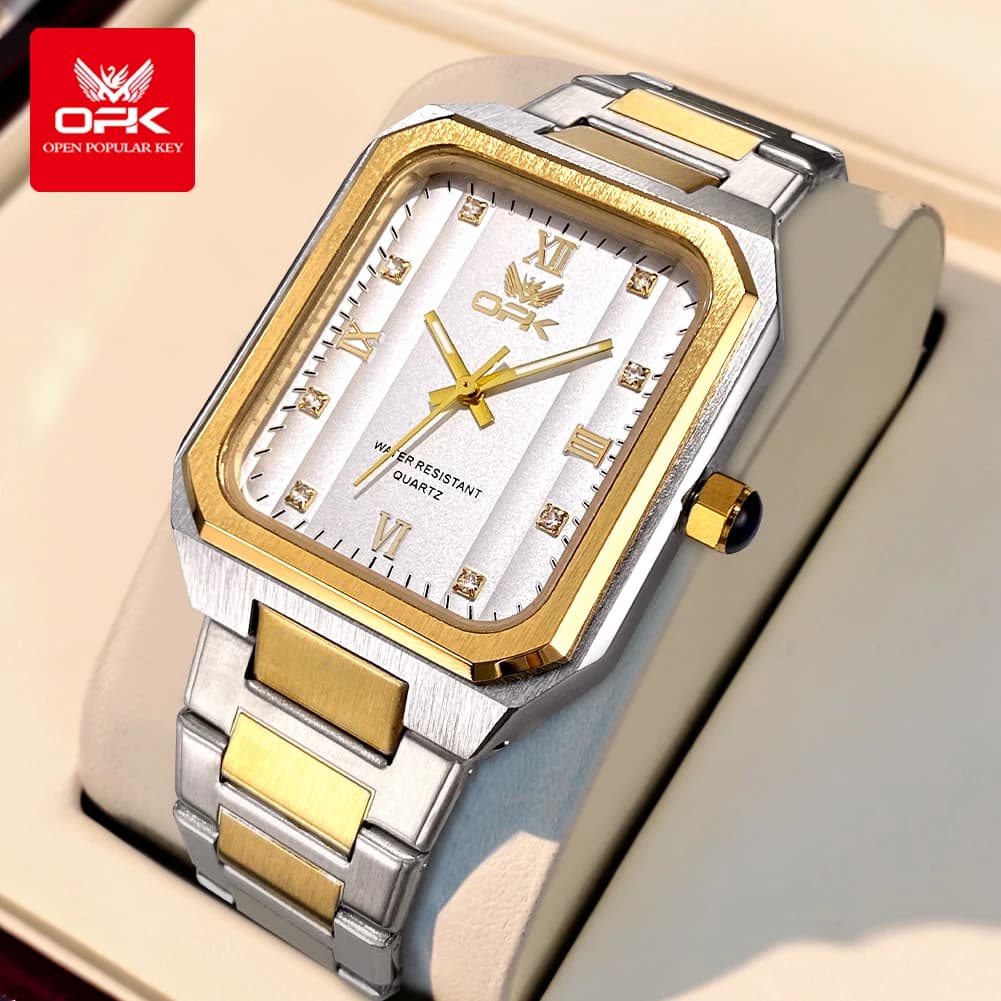 OPK 6043 Men's original quartz watches Fashionable square dial Roman scale men's watches bright waterproof men's watch with steel strap