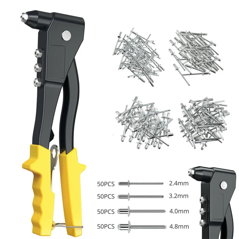 200pcs Heavy Duty Riveter Set Hand Riveter Set Blind Rivet Pliers Gun DIY Rivets Nut Automotive Tools
