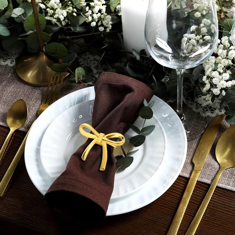 12Pcs Gold Bows Napkin Rings,Metal Butterfly Napkin Holders for Dinner Parties Wedding Table Gatherings Table Decoration Retail