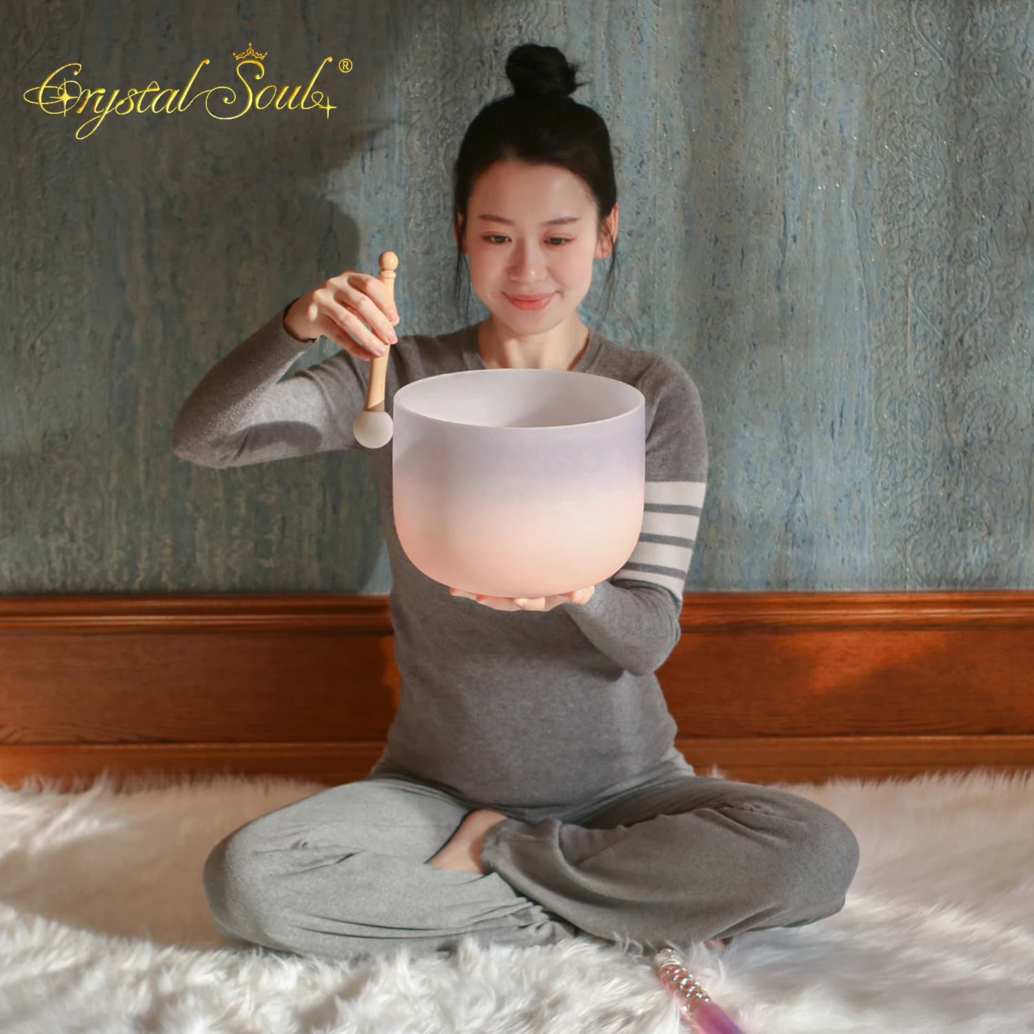 Crystal Soul 10" 432Hz F New Gray Orange Gradient Frosted Crystal Singing Bowl Meditation Instruments